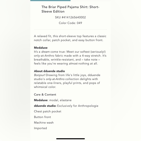 NWT new small Anthropologie briar short sleeve pipes pj pajama top black white - Picture 4 of 17